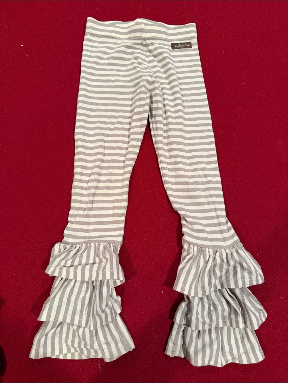Matilda Jane White and Gray Striped Ruffle Leggings